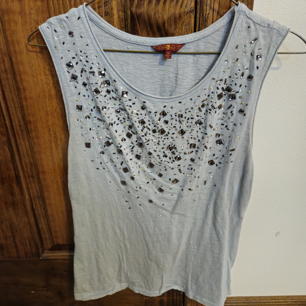 Embellished Gray Sleeveless Top With Rhinestones